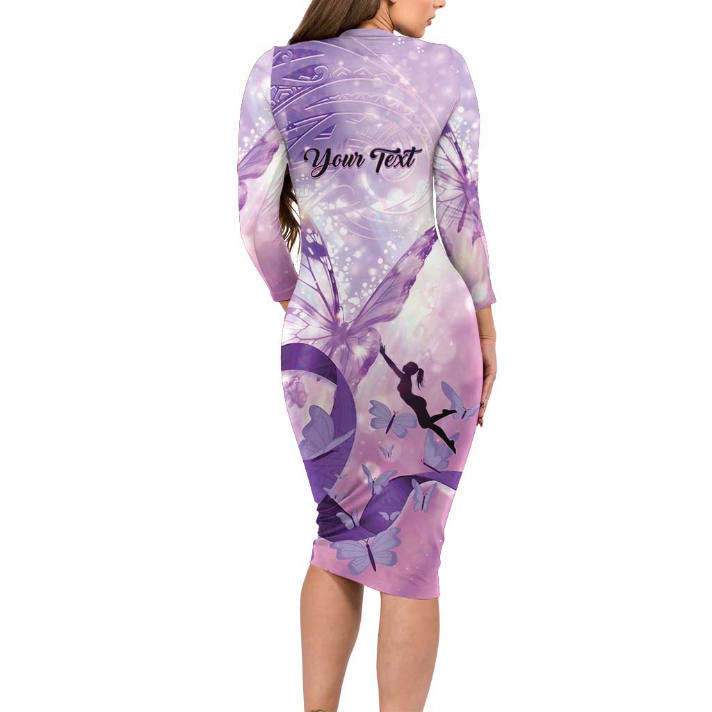 Personalized Polynesian Lupus Awareness Family Matching Long Sleeve Bodycon Dress and Hawaiian Shirt Butterfly Hologram Lupus Warrior LT01 - Polynesian Pride