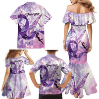 Personalized Polynesian Lupus Awareness Family Matching Mermaid Dress and Hawaiian Shirt Butterfly Hologram Lupus Warrior