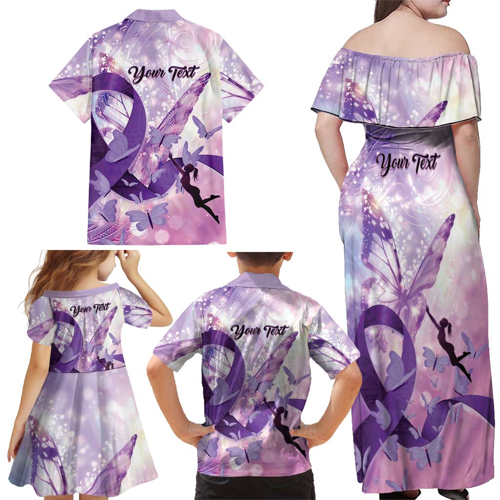 Personalized Polynesian Lupus Awareness Family Matching Off Shoulder Maxi Dress and Hawaiian Shirt Butterfly Hologram Lupus Warrior LT01 - Polynesian Pride