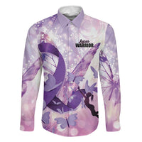 Personalized Polynesian Lupus Awareness Family Matching Off Shoulder Maxi Dress and Hawaiian Shirt Butterfly Hologram Lupus Warrior LT01 Dad's Shirt - Long Sleeve Purple - Polynesian Pride