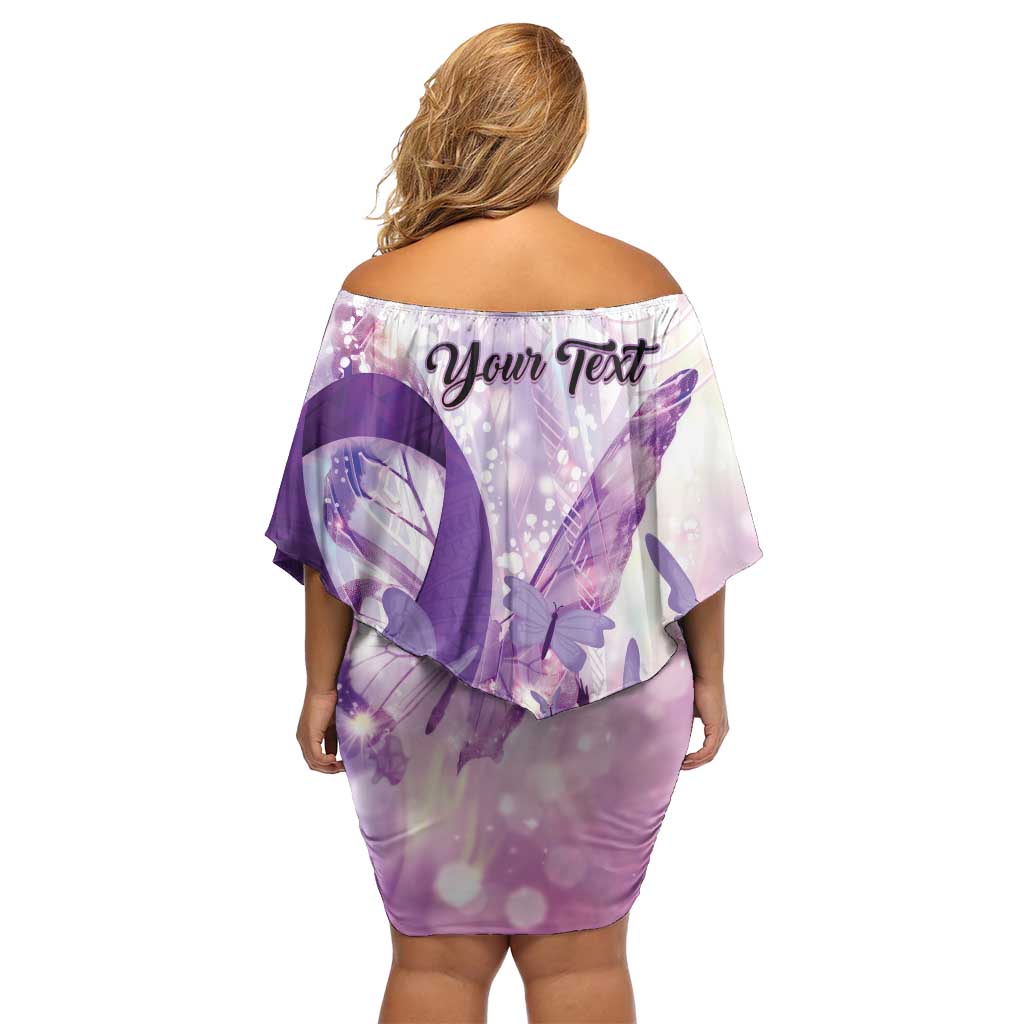 Personalized Polynesian Lupus Awareness Family Matching Off Shoulder Short Dress and Hawaiian Shirt Butterfly Hologram Lupus Warrior