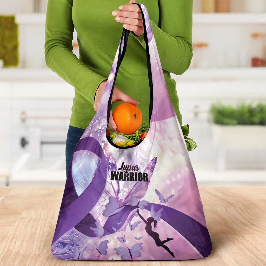 Polynesian Lupus Awareness Grocery Bag Butterfly Hologram Lupus Warrior