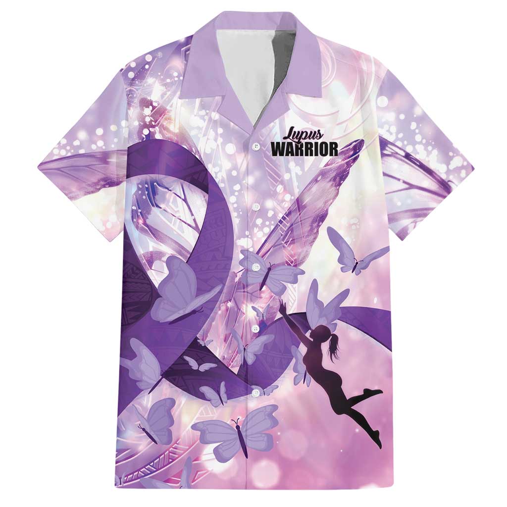 Personalized Polynesian Lupus Awareness Hawaiian Shirt Butterfly Hologram Lupus Warrior