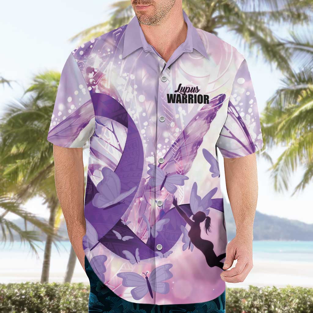 Personalized Polynesian Lupus Awareness Hawaiian Shirt Butterfly Hologram Lupus Warrior
