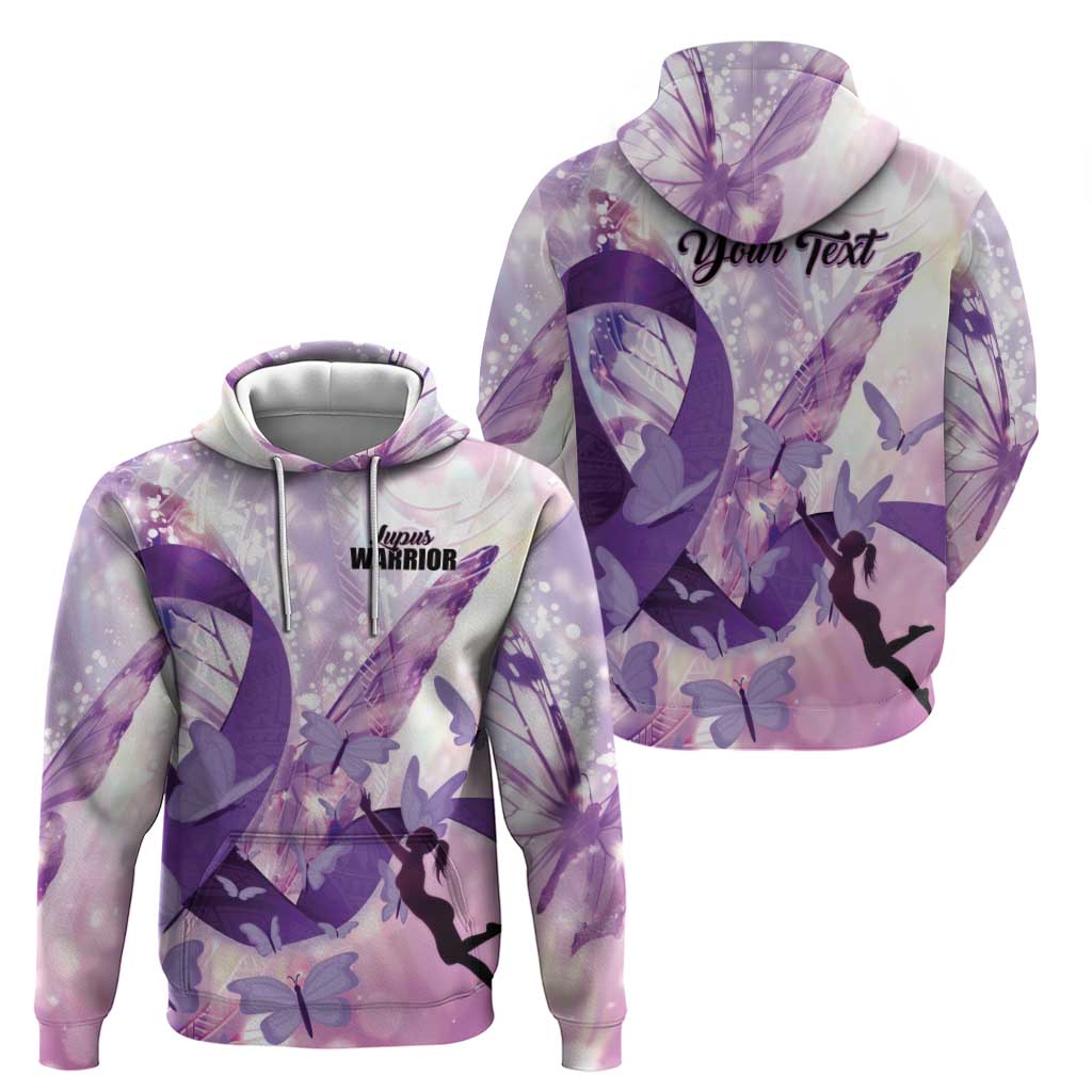 Personalized Polynesian Lupus Awareness Hoodie Butterfly Hologram Lupus Warrior