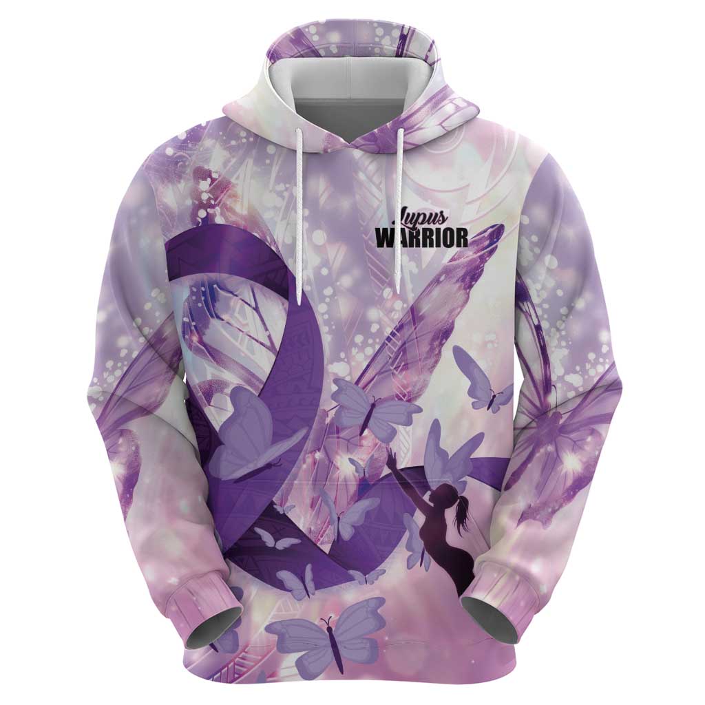 Personalized Polynesian Lupus Awareness Hoodie Butterfly Hologram Lupus Warrior