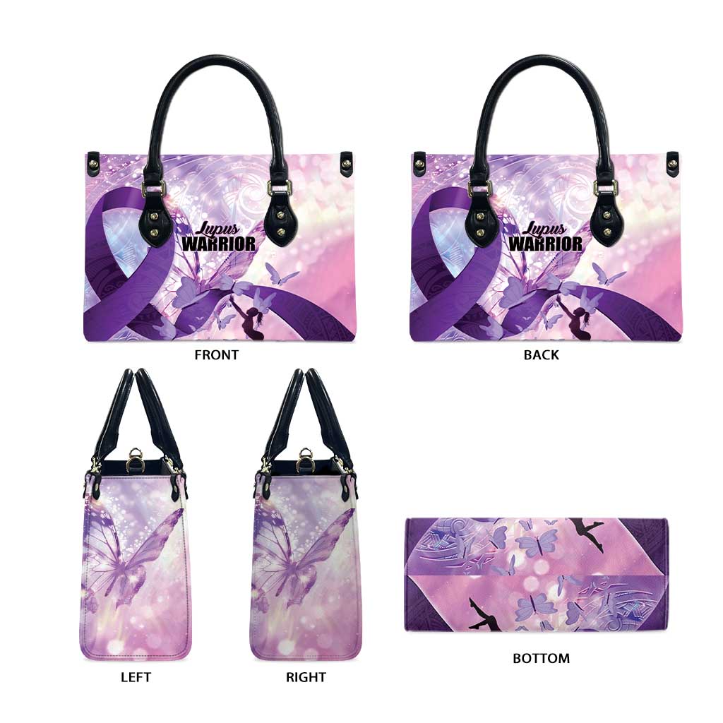 Polynesian Lupus Awareness Leather Bag Butterfly Hologram Lupus Warrior