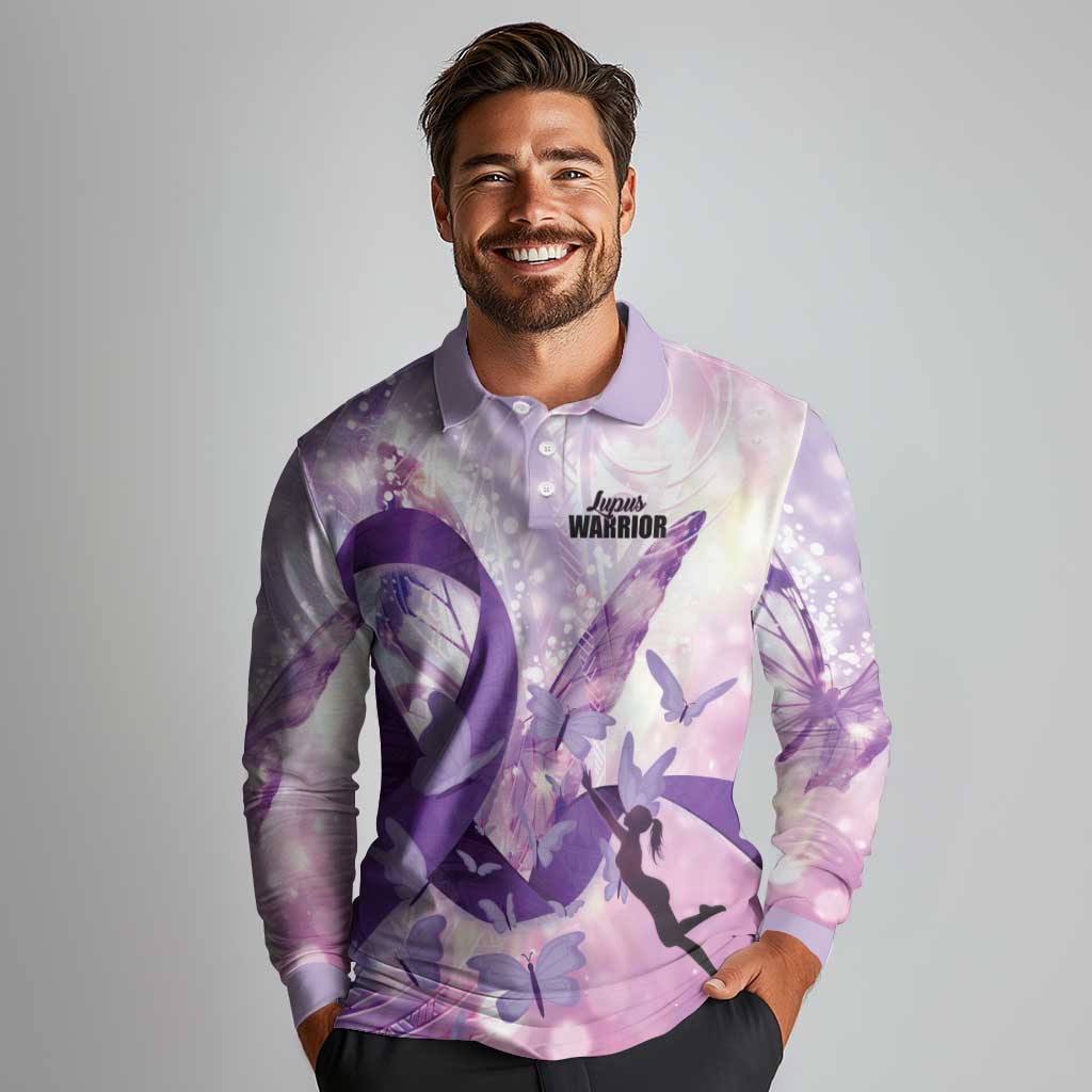Personalized Polynesian Lupus Awareness Long Sleeve Polo Shirt Butterfly Hologram Lupus Warrior LT01 - Polynesian Pride