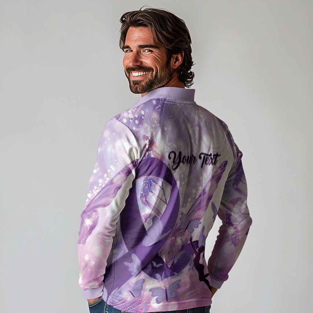 Personalized Polynesian Lupus Awareness Long Sleeve Polo Shirt Butterfly Hologram Lupus Warrior LT01 - Polynesian Pride