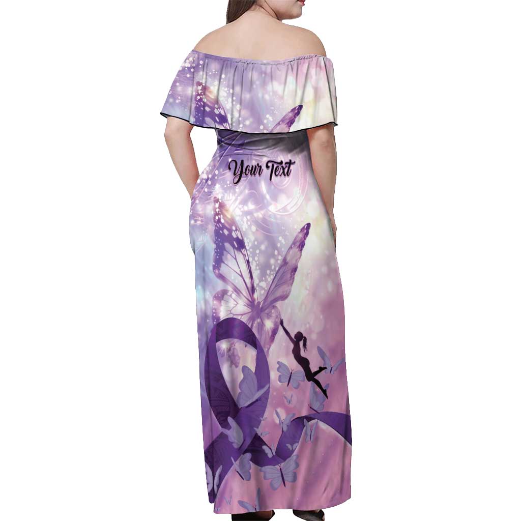 Personalized Polynesian Lupus Awareness Off Shoulder Maxi Dress Butterfly Hologram Lupus Warrior LT01 - Polynesian Pride