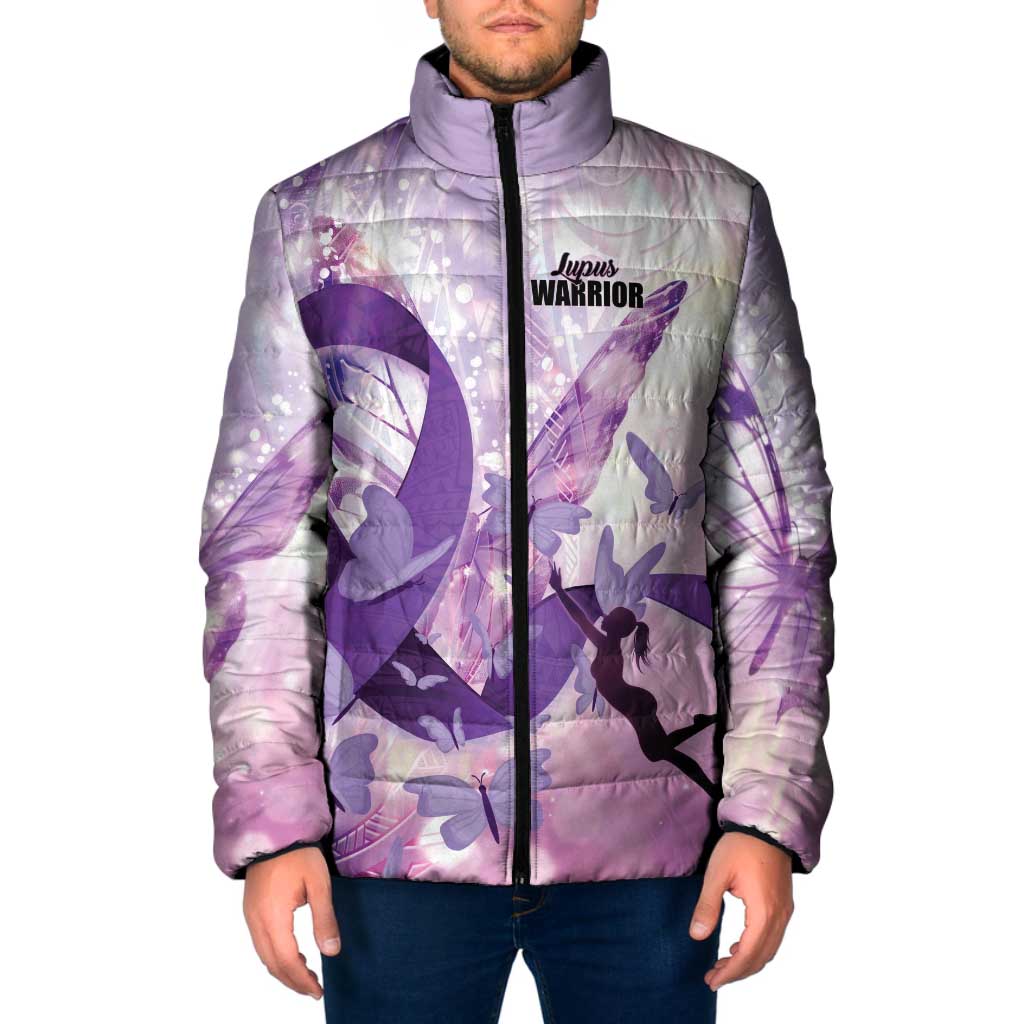 Personalized Polynesian Lupus Awareness Padded Jacket Butterfly Hologram Lupus Warrior LT01 Men Purple - Polynesian Pride