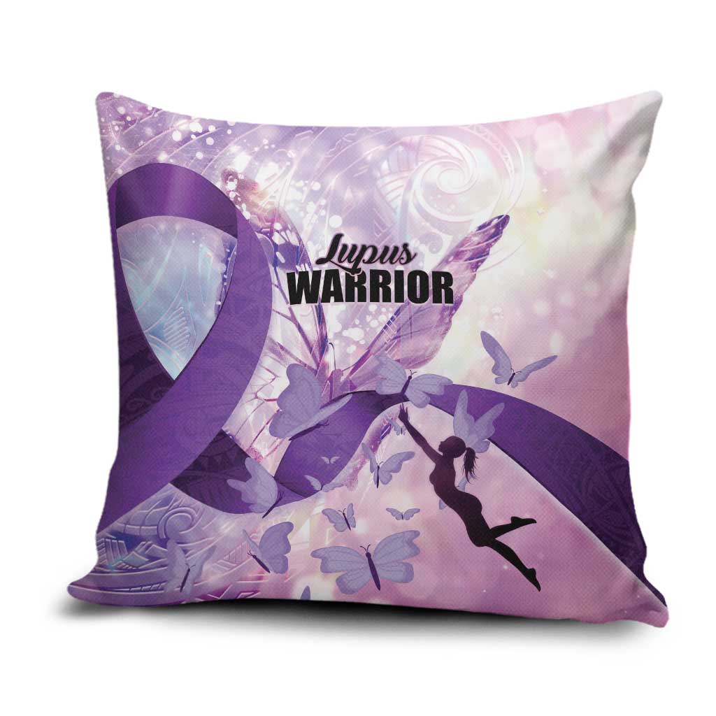 Polynesian Lupus Awareness Pillow Cover Butterfly Hologram Lupus Warrior