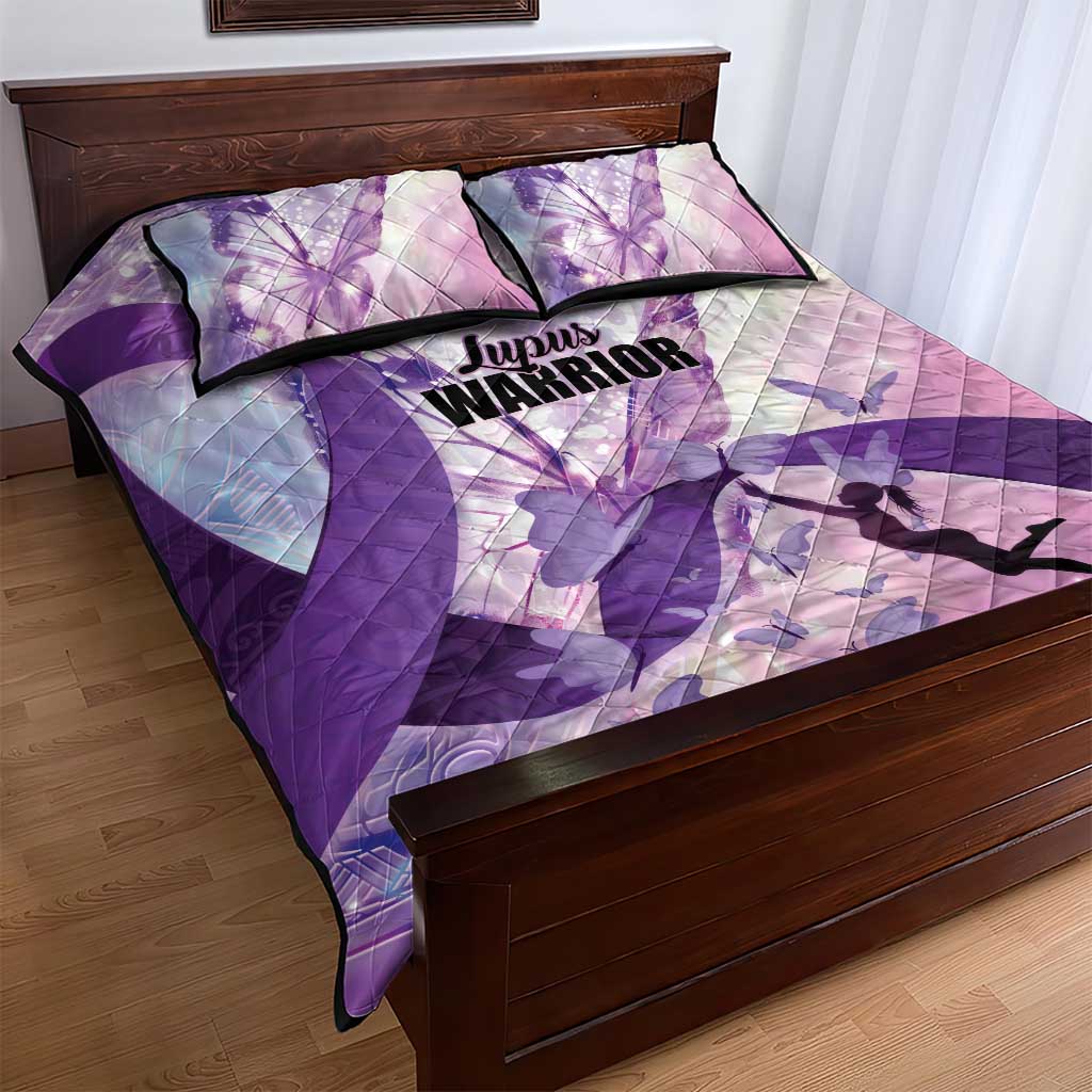 Polynesian Lupus Awareness Quilt Bed Set Butterfly Hologram Lupus Warrior