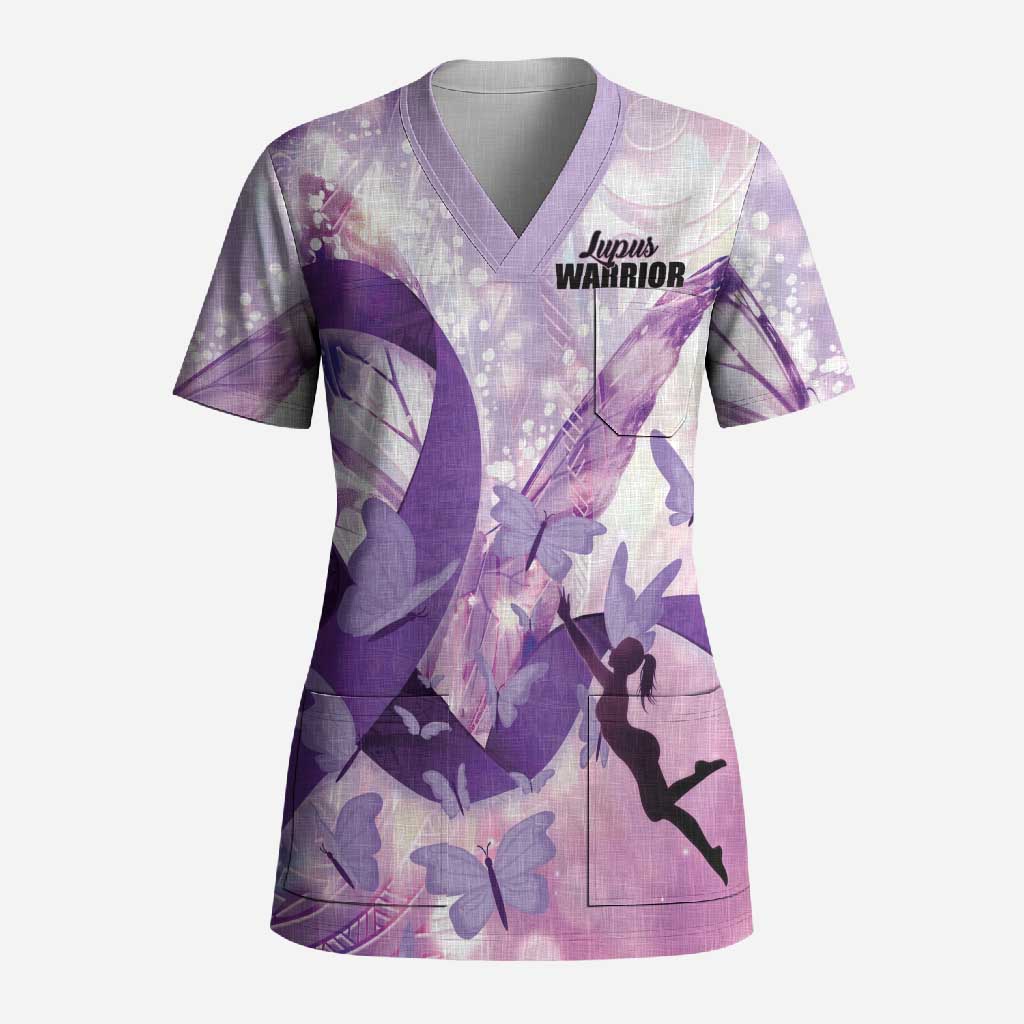 Personalized Polynesian Lupus Awareness Scrub Top Butterfly Hologram Lupus Warrior LT01 Adult Purple - Polynesian Pride