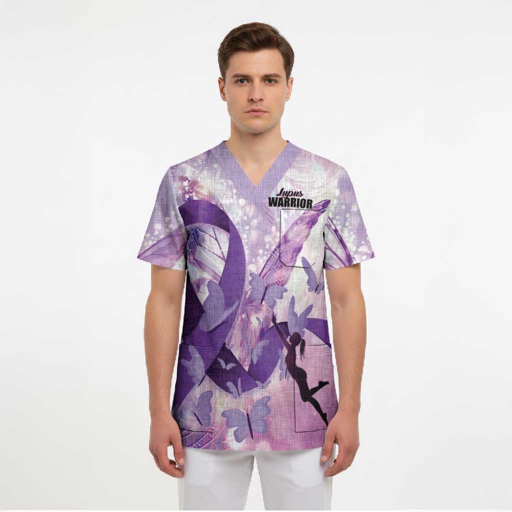 Personalized Polynesian Lupus Awareness Scrub Top Butterfly Hologram Lupus Warrior LT01 - Polynesian Pride