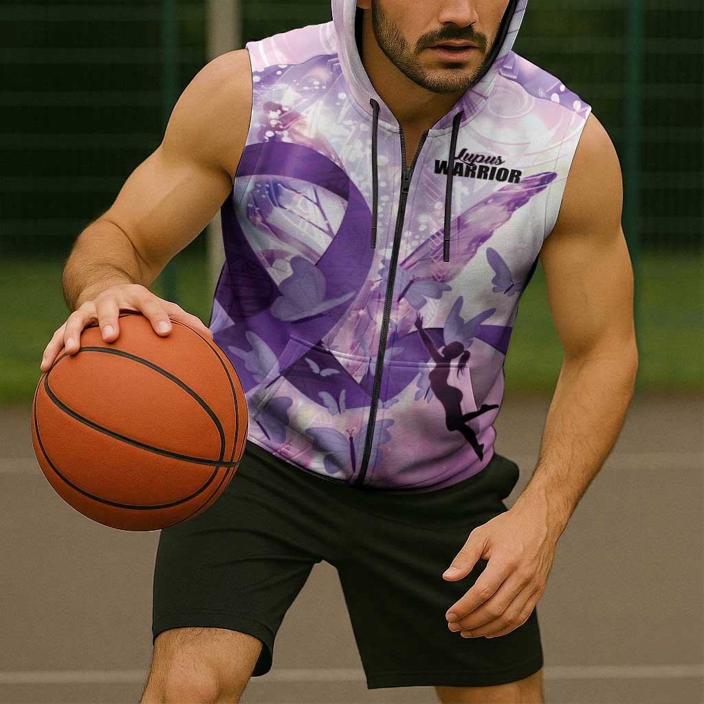 Personalized Polynesian Lupus Awareness Sleeveless Zip Hoodie Butterfly Hologram Lupus Warrior LT01 - Polynesian Pride