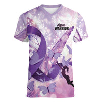 Personalized Polynesian Lupus Awareness Women V-Neck T-Shirt Butterfly Hologram Lupus Warrior LT01 Female Purple - Polynesian Pride