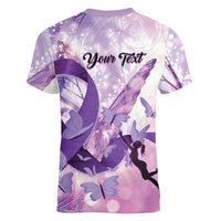 Personalized Polynesian Lupus Awareness Women V-Neck T-Shirt Butterfly Hologram Lupus Warrior LT01 - Polynesian Pride