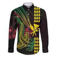 Hawaii Kakau Hammerhead Shark Family Matching Puletasi and Hawaiian Shirt Neon Plumeria Pattern