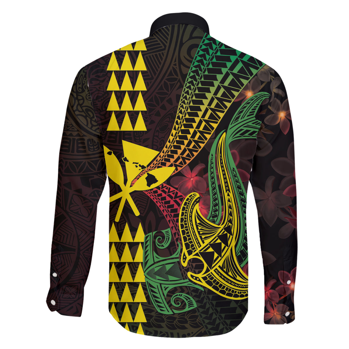 Hawaii Kakau Hammerhead Shark Family Matching Short Sleeve Bodycon Dress and Hawaiian Shirt Neon Plumeria Pattern