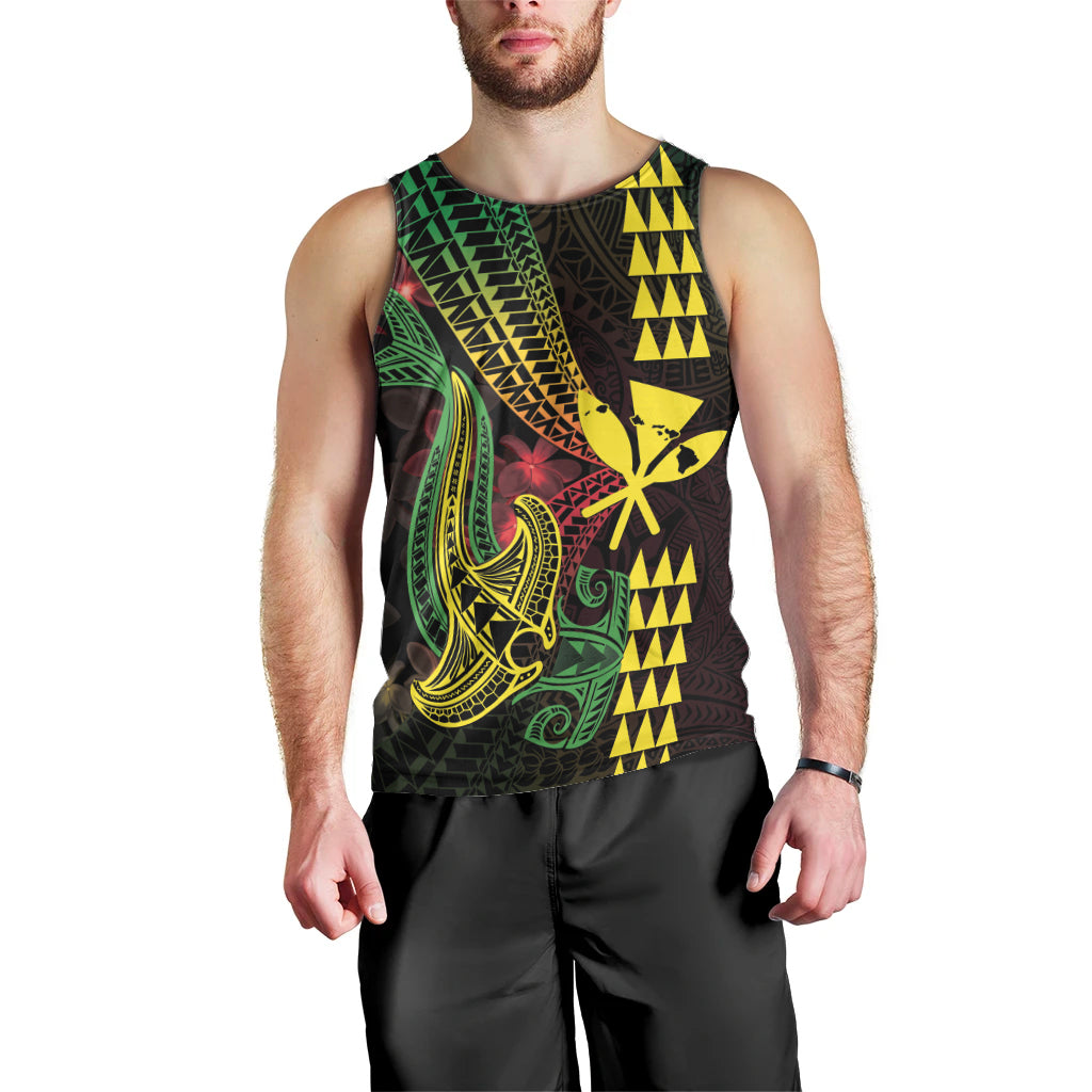 Hawaii Kakau Hammerhead Shark Men Tank Top Neon Plumeria Pattern