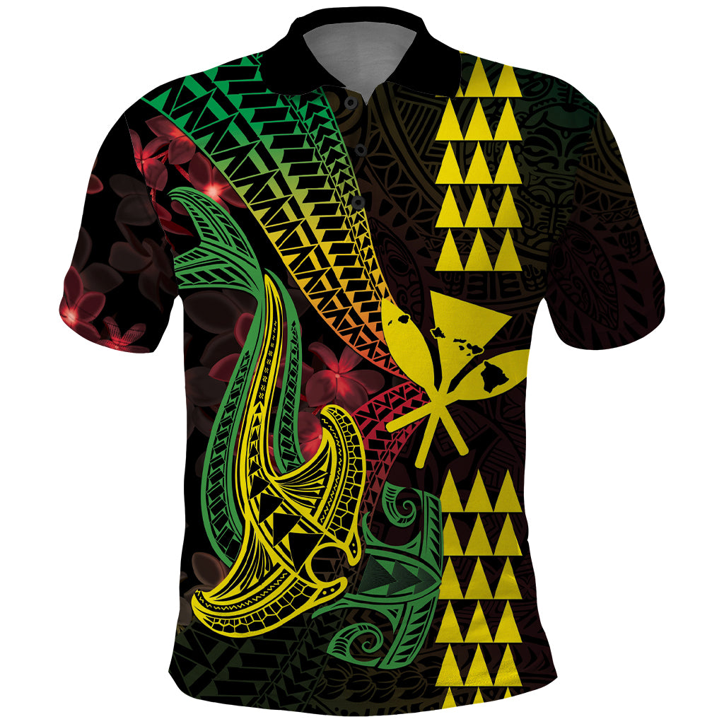 Hawaii Kakau Hammerhead Shark Polo Shirt Neon Plumeria Pattern