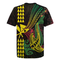 Hawaii Kakau Hammerhead Shark Rugby Jersey Neon Plumeria Pattern