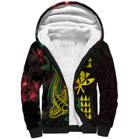 Hawaii Kakau Hammerhead Shark Sherpa Hoodie Neon Plumeria Pattern