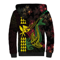 Hawaii Kakau Hammerhead Shark Sherpa Hoodie Neon Plumeria Pattern