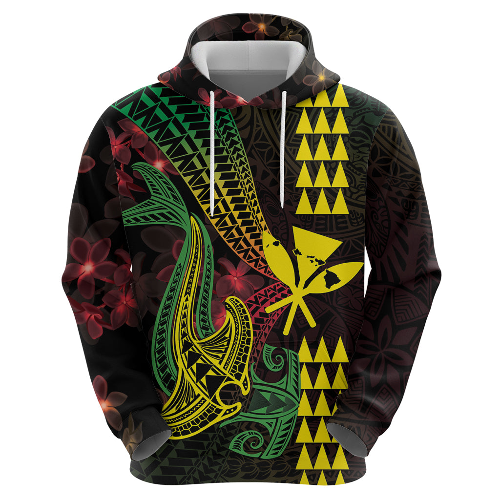 Hawaii Kakau Hammerhead Shark Zip Hoodie Neon Plumeria Pattern