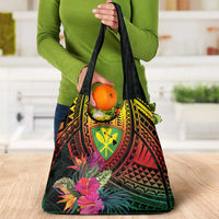 Hawaii Kanaka Maoli Flag Day Grocery Bag Tropical Flowers