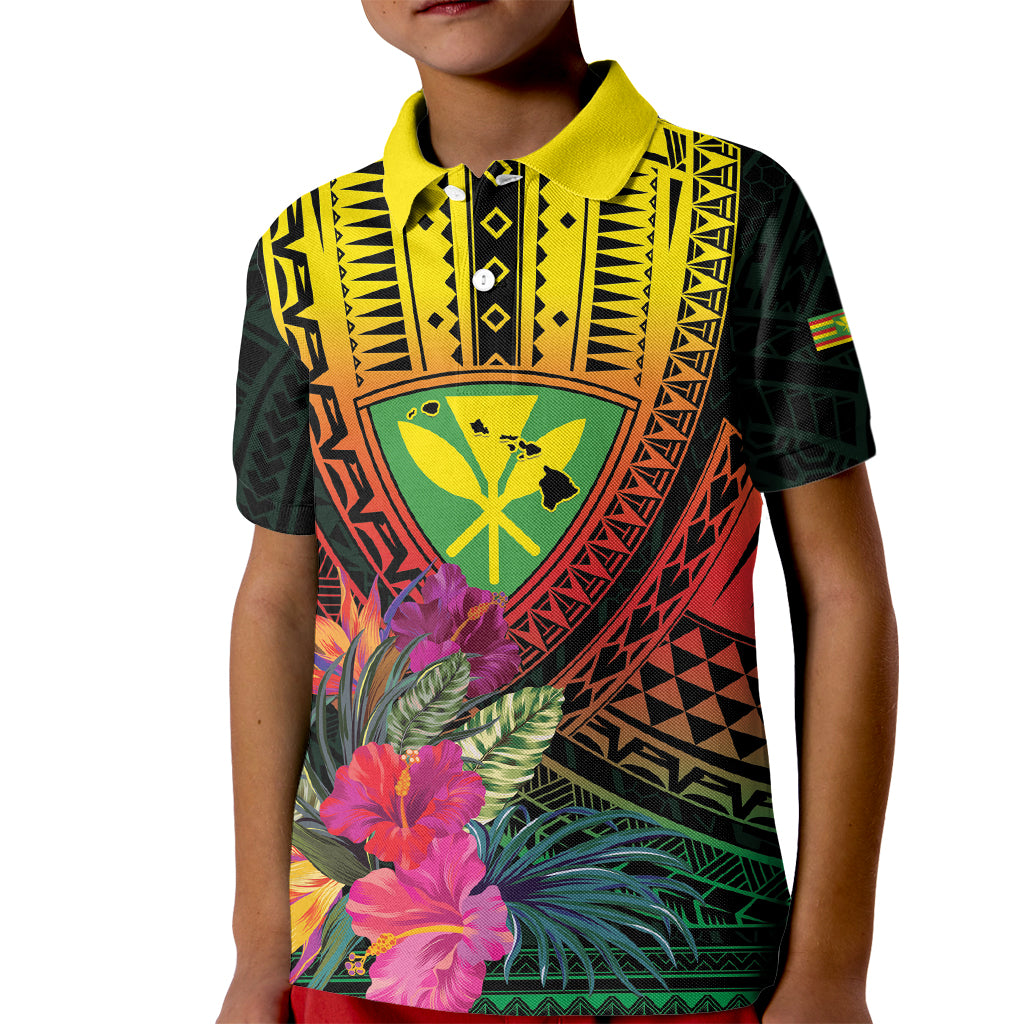 Hawaii Kanaka Maoli Flag Day Kid Polo Shirt Tropical Flowers