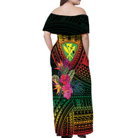 Hawaii Kanaka Maoli Flag Day Off Shoulder Maxi Dress Tropical Flowers