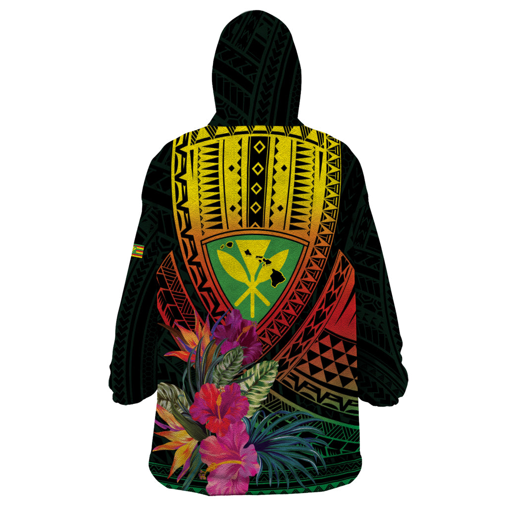 Hawaii Kanaka Maoli Flag Day Wearable Blanket Hoodie Tropical Flowers