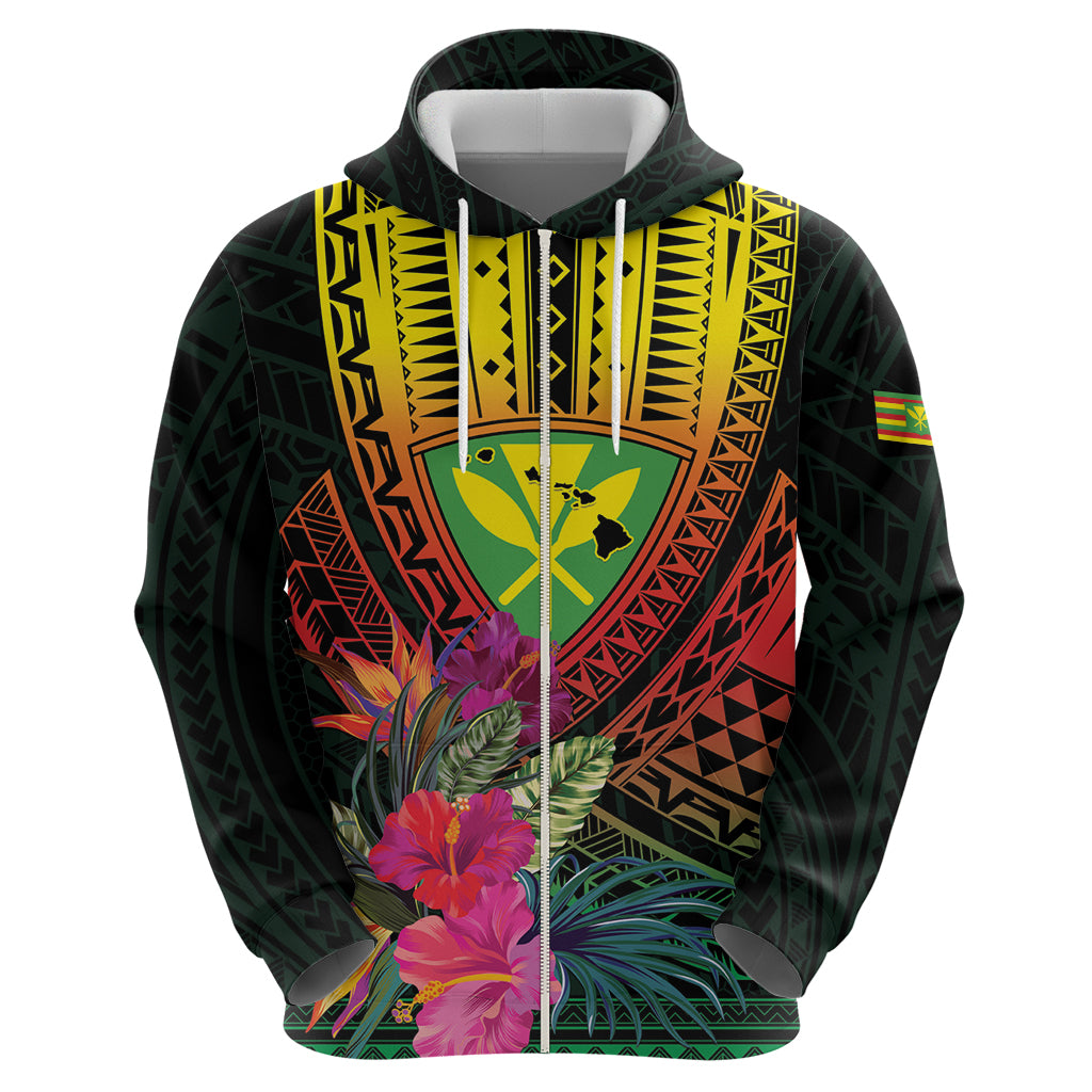 Hawaii Kanaka Maoli Flag Day Zip Hoodie Tropical Flowers