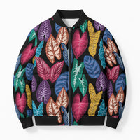 Hawaii Colorful Tropical Leaves Bomber Puffer Jacket
