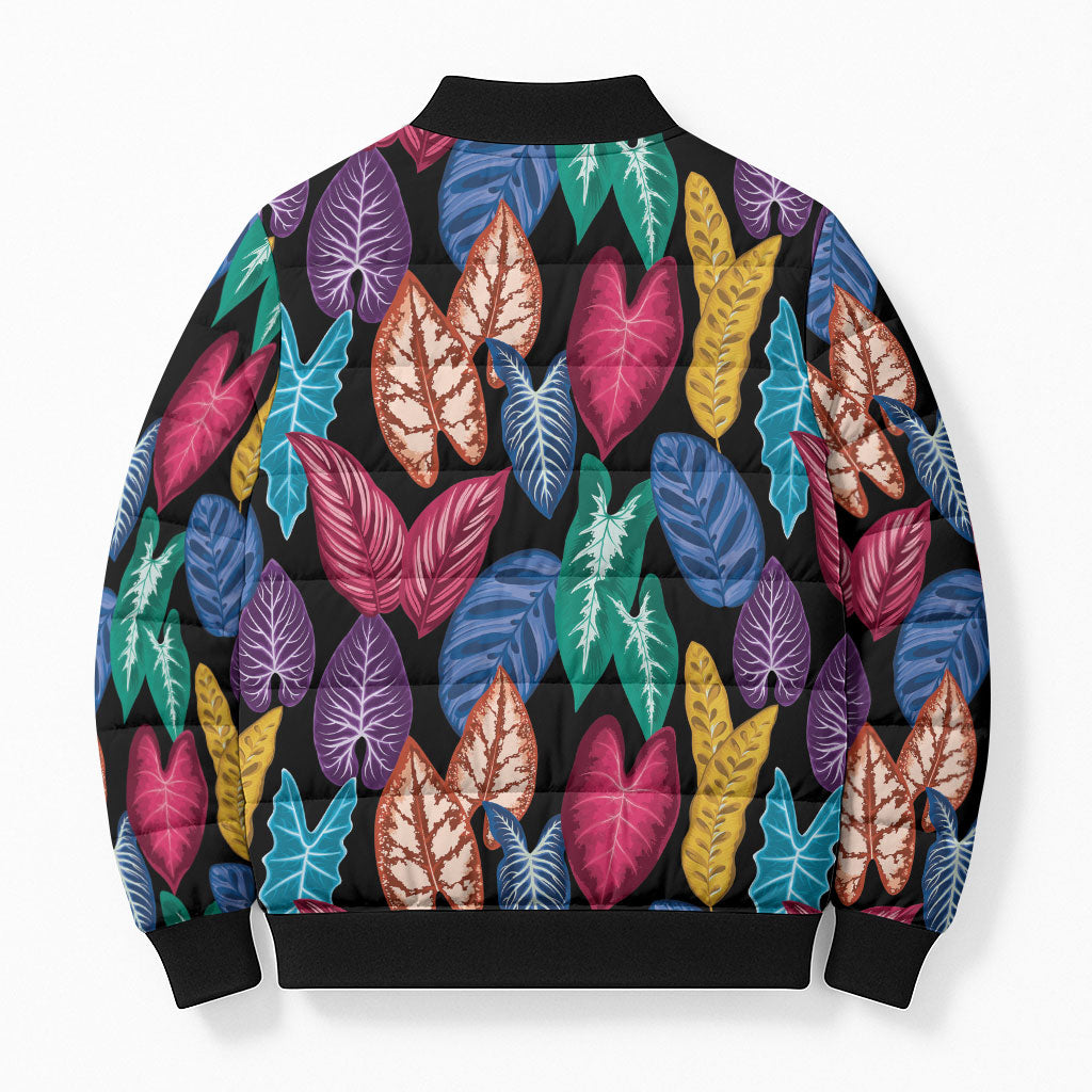 Hawaii Colorful Tropical Leaves Bomber Puffer Jacket