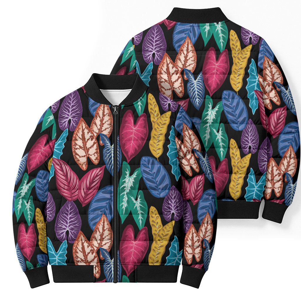 Hawaii Colorful Tropical Leaves Bomber Puffer Jacket
