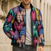 Hawaii Colorful Tropical Leaves Bomber Puffer Jacket