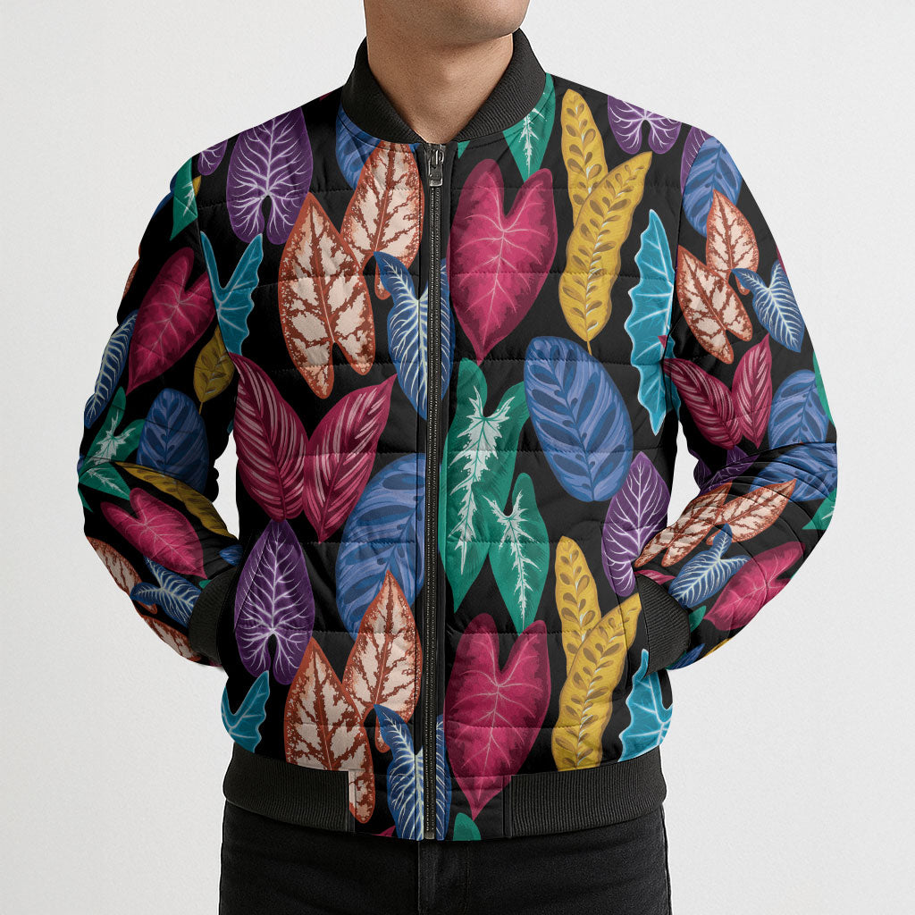 Hawaii Colorful Tropical Leaves Bomber Puffer Jacket