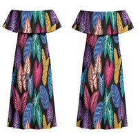 Hawaii Colorful Tropical Leaves Couples Matching Off Shoulder Maxi Dress and Long Sleeve Button Shirt LT01 - Polynesian Pride