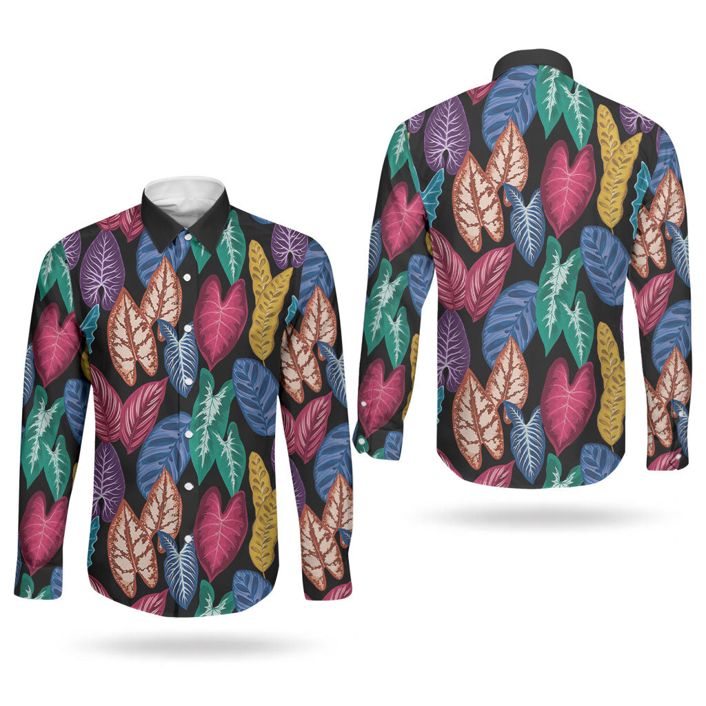Hawaii Colorful Tropical Leaves Couples Matching Tank Maxi Dress and Long Sleeve Button Shirt LT01 - Polynesian Pride