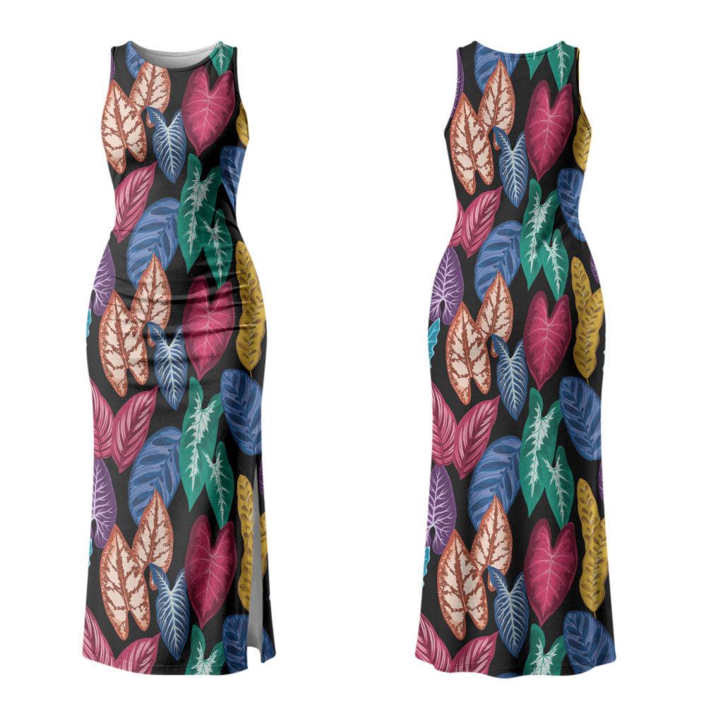 Hawaii Colorful Tropical Leaves Couples Matching Tank Maxi Dress and Long Sleeve Button Shirt LT01 - Polynesian Pride