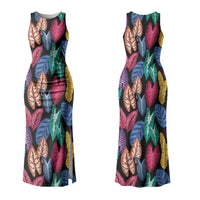 Hawaii Colorful Tropical Leaves Couples Matching Tank Maxi Dress and Long Sleeve Button Shirt LT01 - Polynesian Pride