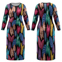 Hawaii Colorful Tropical Leaves Family Matching Long Sleeve Bodycon Dress and Hawaiian Shirt LT01 Mom's Dress Black - Polynesian Pride