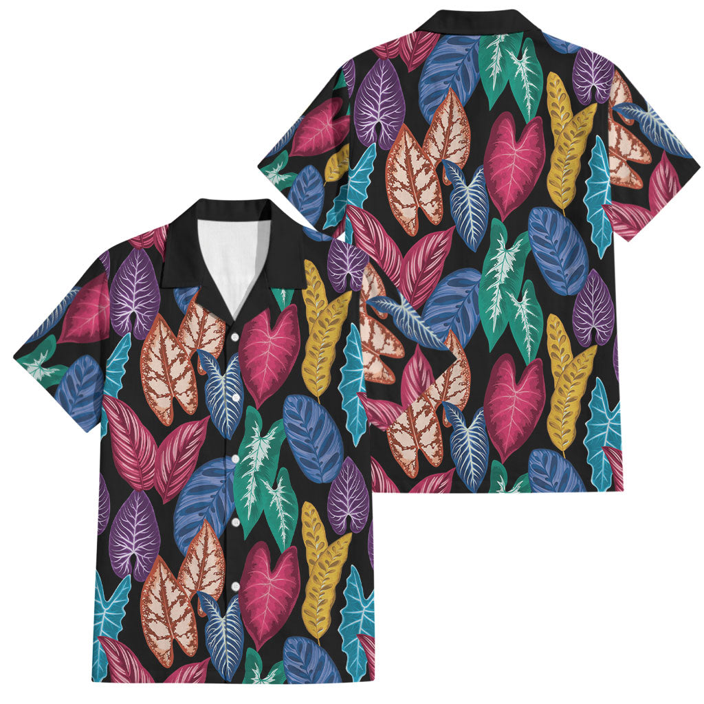 Hawaii Colorful Tropical Leaves Family Matching Long Sleeve Bodycon Dress and Hawaiian Shirt LT01 Dad's Shirt - Short Sleeve Black - Polynesian Pride