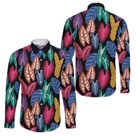 Hawaii Colorful Tropical Leaves Family Matching Long Sleeve Bodycon Dress and Hawaiian Shirt LT01 Dad's Shirt - Long Sleeve Black - Polynesian Pride