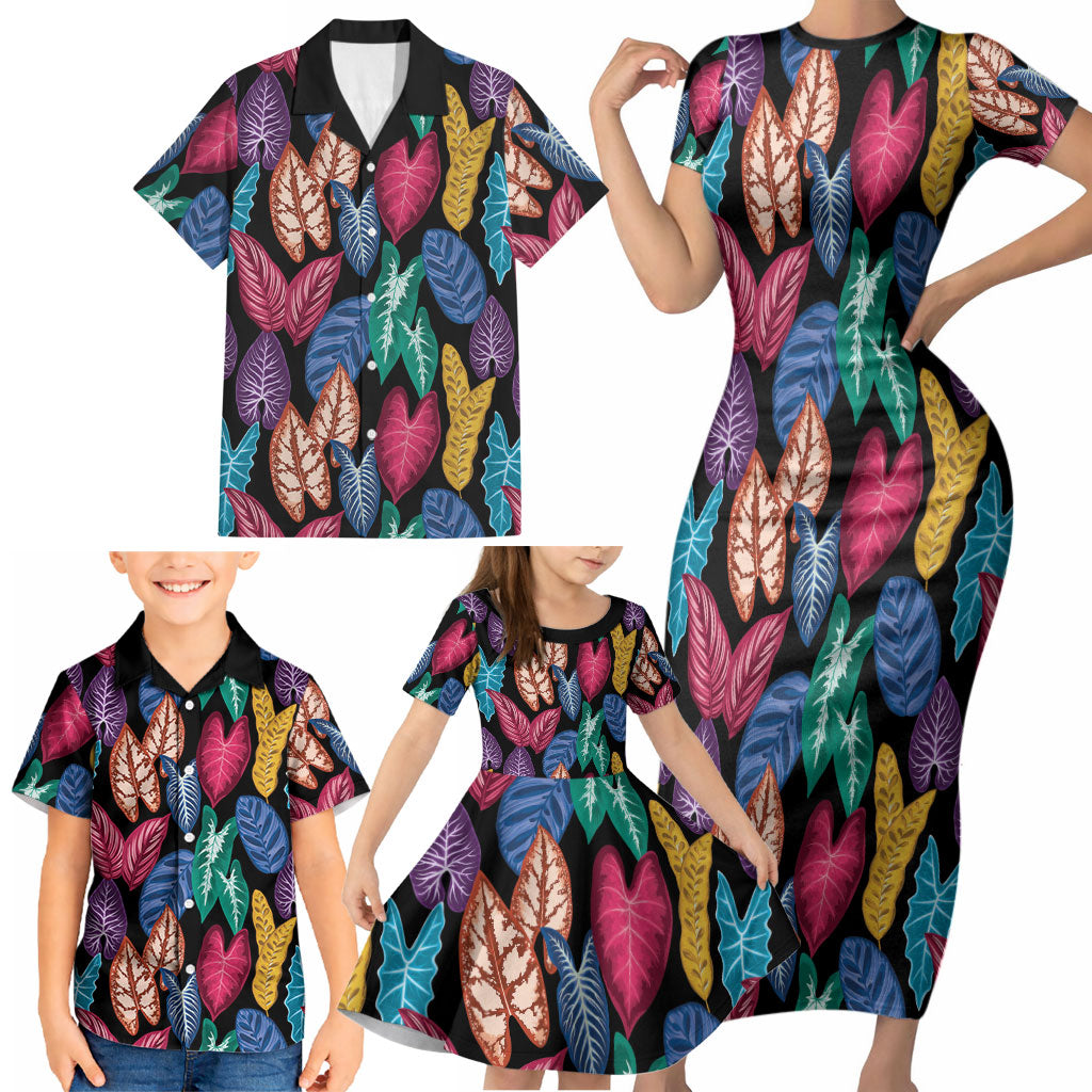 Hawaii Colorful Tropical Leaves Family Matching Short Sleeve Bodycon Dress and Hawaiian Shirt LT01 - Polynesian Pride