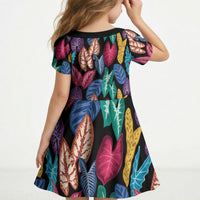Hawaii Colorful Tropical Leaves Kid Short Sleeve Dress LT01 - Polynesian Pride