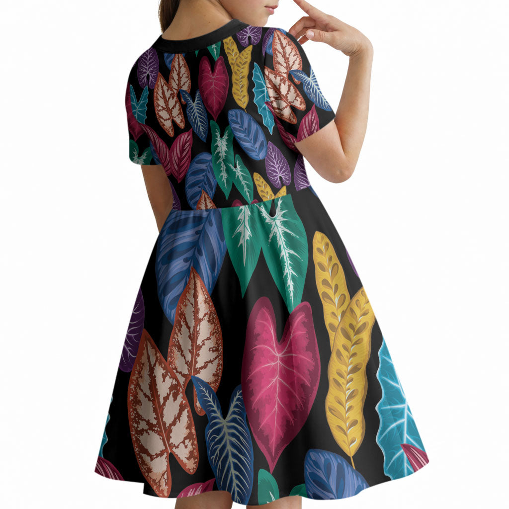Hawaii Colorful Tropical Leaves Kid Short Sleeve Dress LT01 - Polynesian Pride